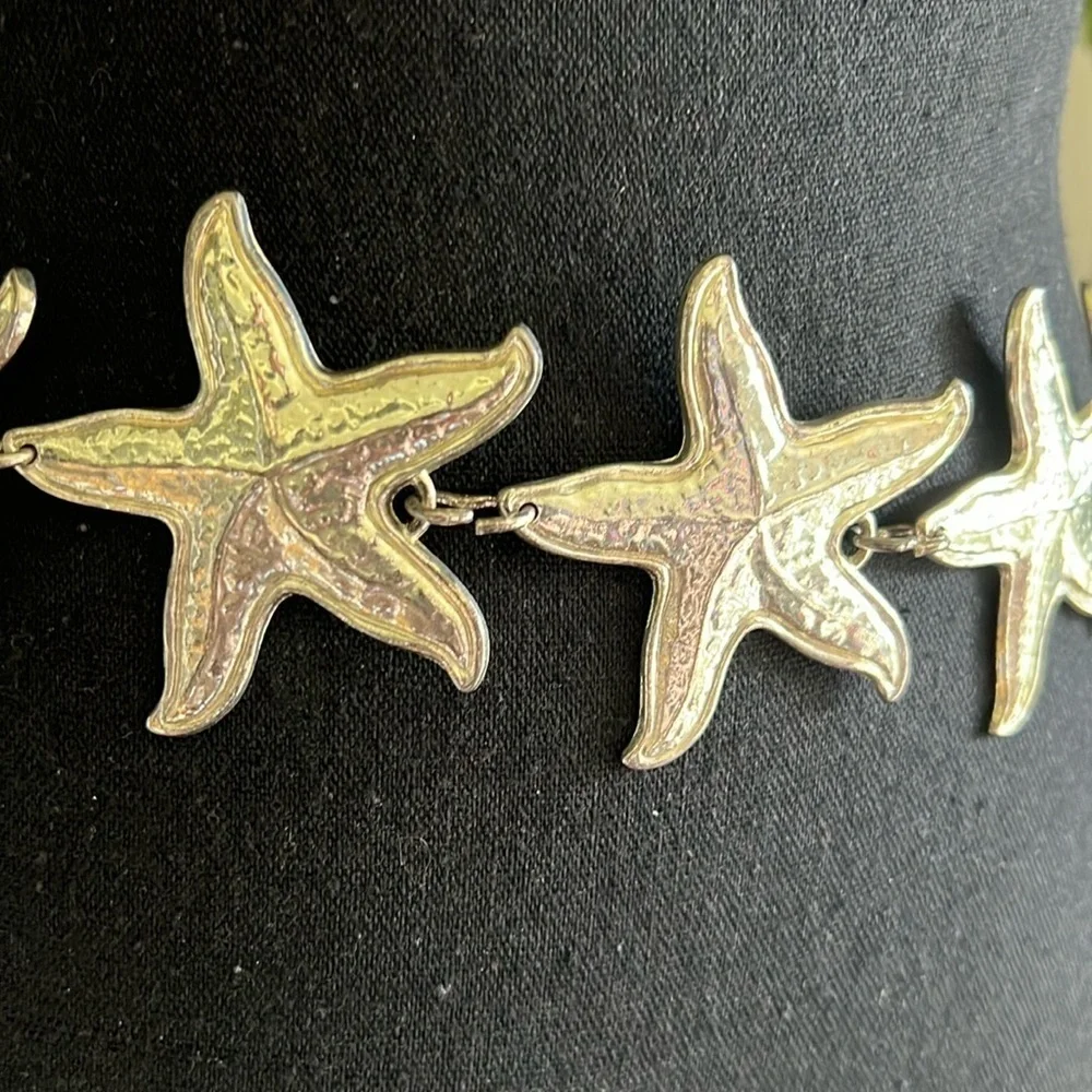 ESCADA Women’s Silver Tone Vintage Distressed Starfish Chainlink Belt